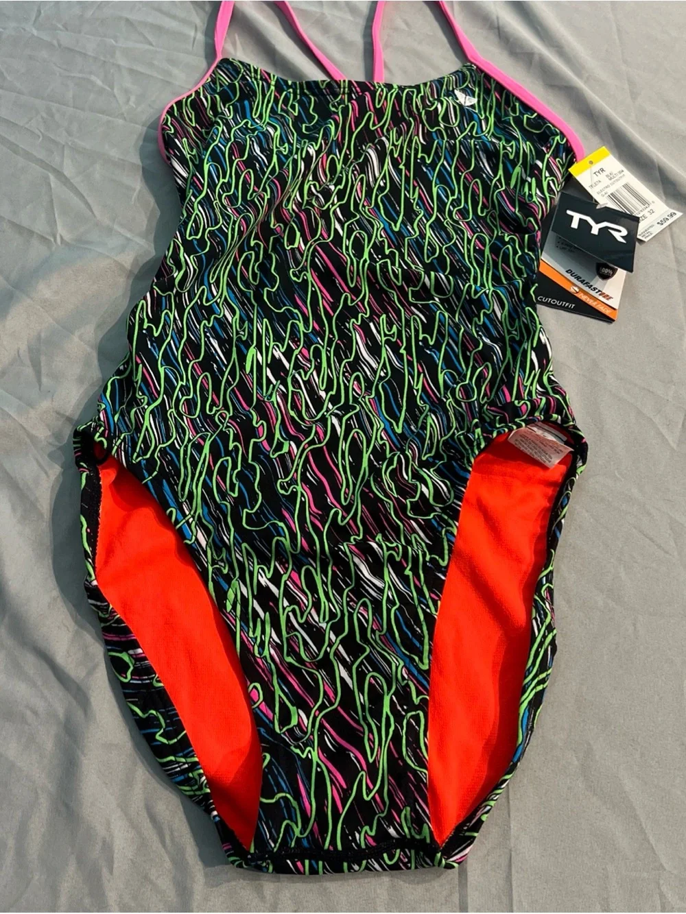 TYR Women's Durafast One electro 1 Pc Swim Sz 32 NWT Neon cutoutfit